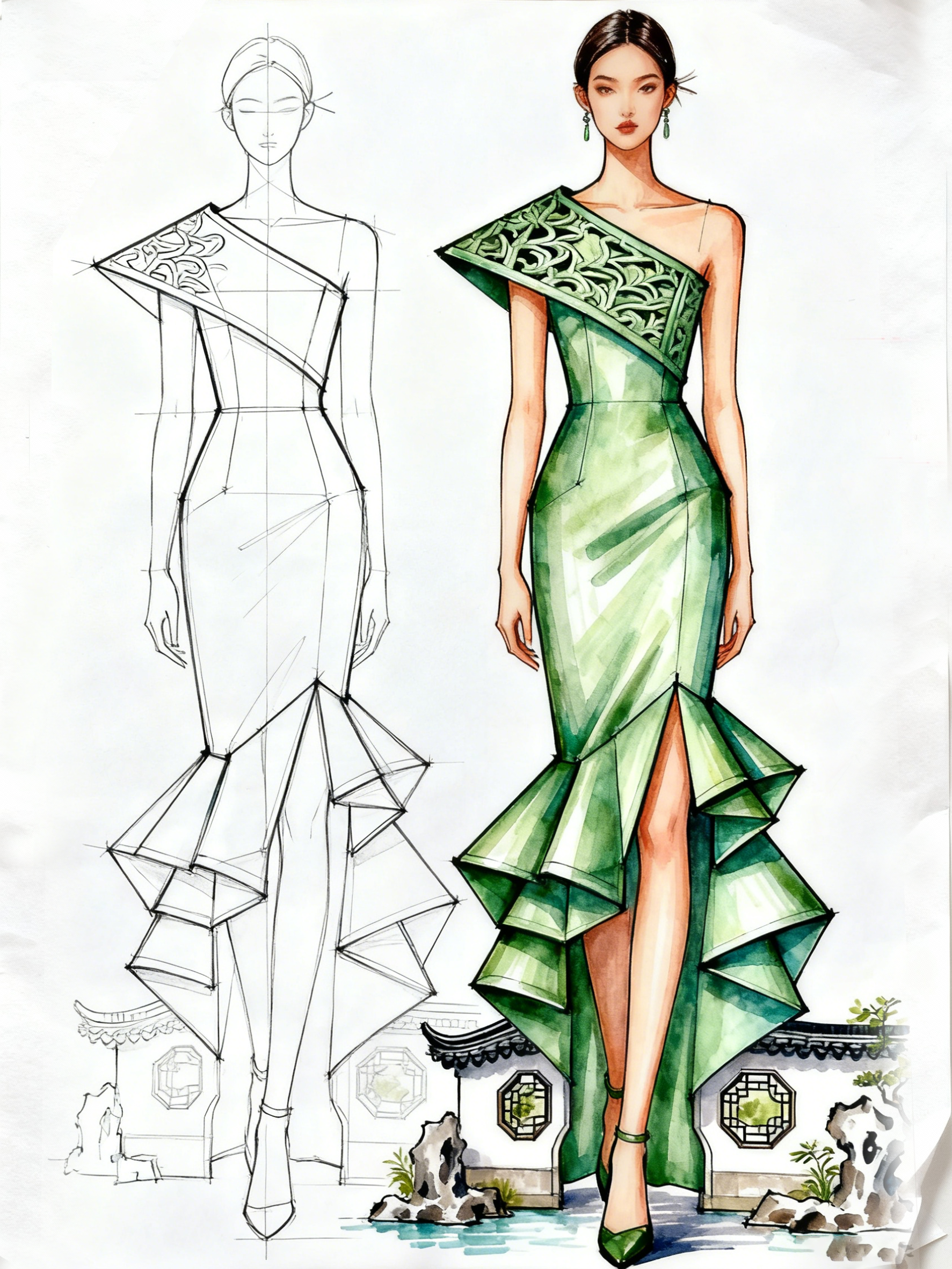 碧裁园林鱼尾裙