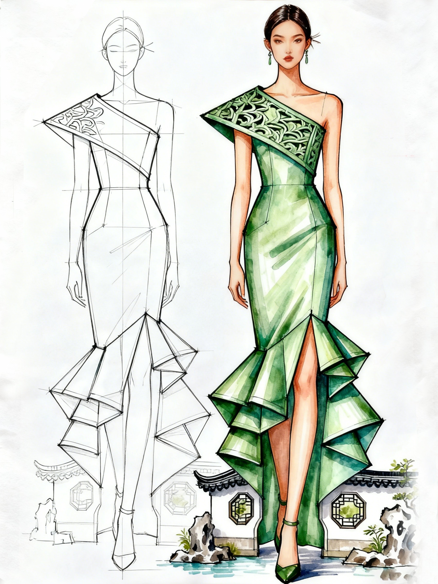 碧裁园林鱼尾裙